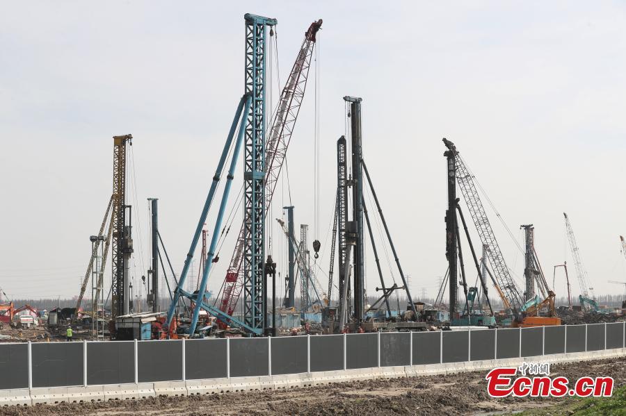 The construction site of the Tesla Gigafactory, a Tesla factory in Shanghai, China, March 7, 2019. The U.S. electric carmaker broke ground on the Shanghai factory in January. (Photo: China News Service/Zhang Hengwei)