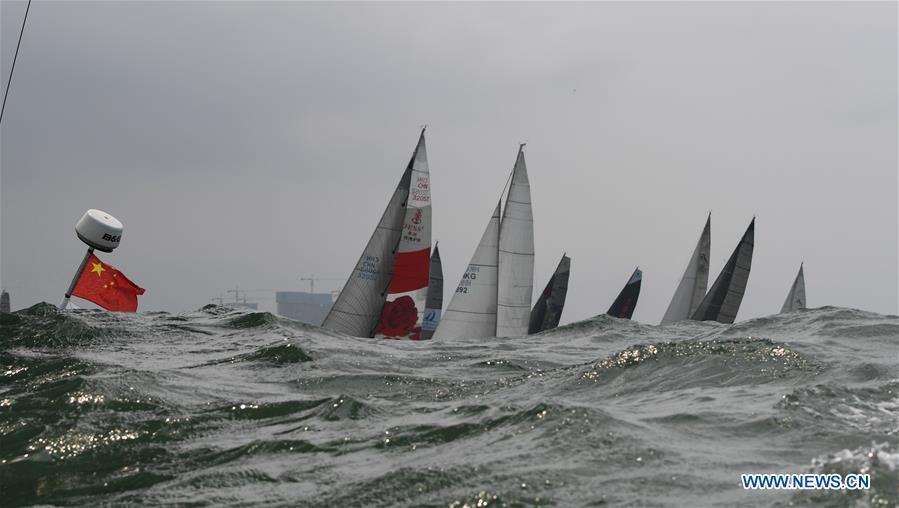 Yachts compete during the Haikou Offshore Race at the 2019 Round Hainan Regatta in Haikou, capital of south China\'s Hainan Province, March 16, 2019. (Xinhua/Yang Guanyu)