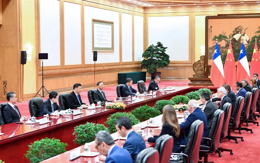 (BRF)CHINA-BEIJING-BELT AND ROAD FORUM-XI JINPING-CHILEAN PRESIDENT-TALKS (CN)    