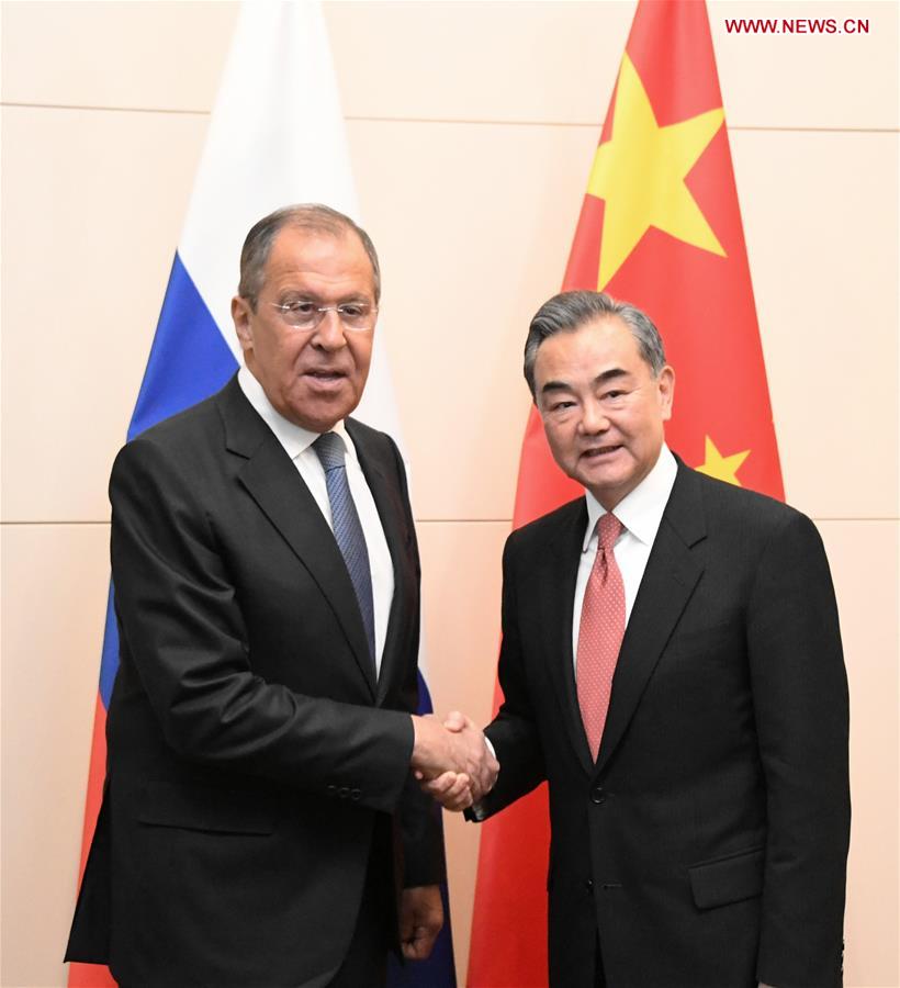 KYRGYZSTAN-BISHKEK-WANG YI-RUSSIAN FM-MEETING