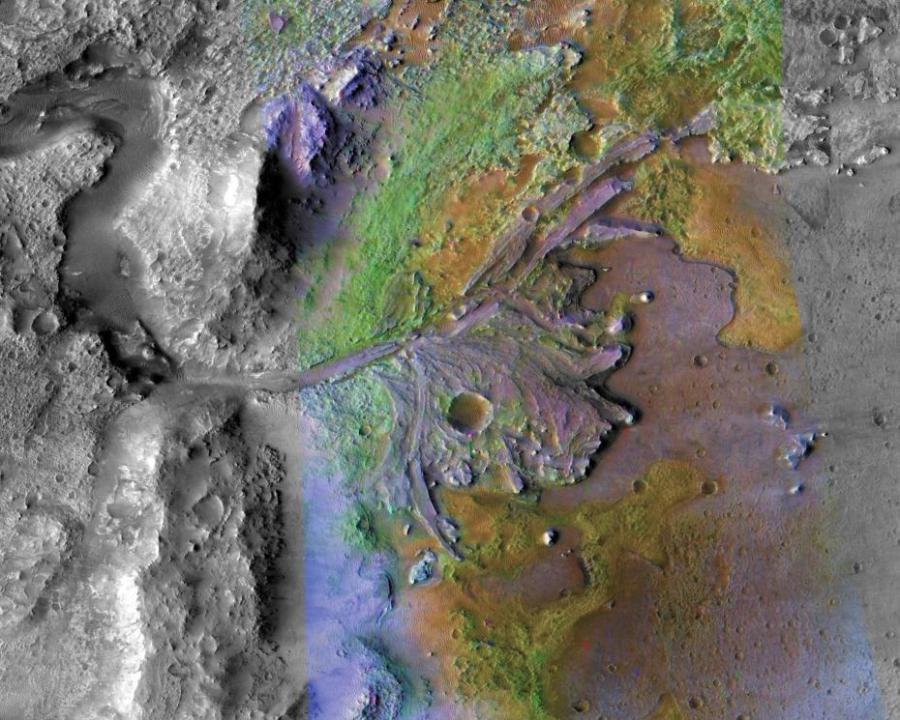 NASA has chosen Jezero Crater as the landing site for its upcoming Mars 2020 rover mission after a five year search, during which every available detail of more than 60 candidate locations on the Red Planet was scrutinized and debated by the mission team and the planetary science community. The rover mission is scheduled to launch in July 2020 as NASA’s next step in exploration of the Red Planet. It will not only seek signs of ancient habitable conditions ? and past microbial life -- but the rover also will collect rock and soil samples and store them in a cache on the planet\'s surface. NASA and ESA (European Space Agency) are studying future mission concepts to retrieve the samples and return them to Earth, so this landing site sets the stage for the next decade of Mars exploration.(Photo/NASA)