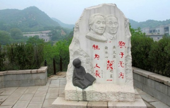 5个月前,著名女作家冰心和丈夫吴文藻的墓碑被其孙子吴山用红漆涂字