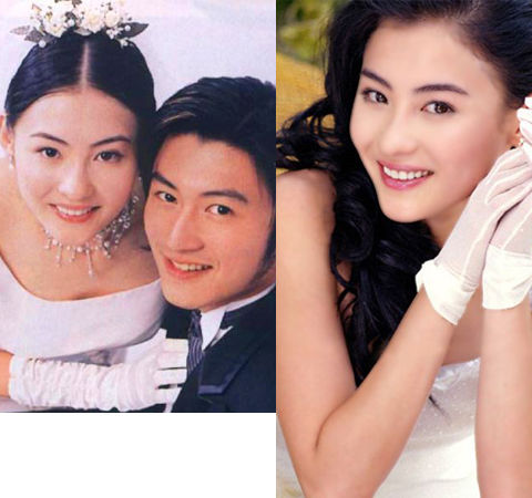 因为张柏芝本身五官就比较明朗漂亮,所以婚纱选择简洁的比较好,这样更