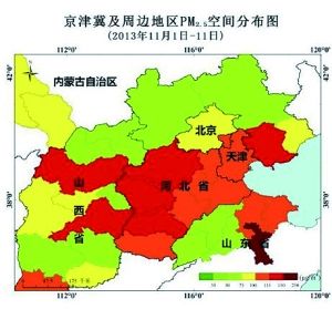 2013年11月1日-11日京津冀及周边pm2.5分布图