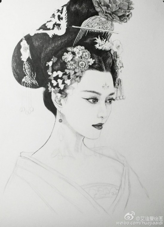 粉丝手绘《武媚娘传奇》钢笔画 与真人相似度90%以上