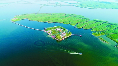 图为航拍的白洋淀水面.新华社发