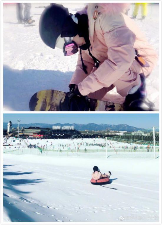 李小璐晒滑雪美照 带甜馨尽情玩耍画面温馨