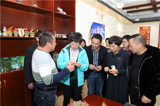 婺城区委书记蔡艳(左三)调研箬阳山区,与当地群众交流生态致富经.