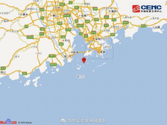 广东珠海市香洲区海域发生35级地震震源深度12千米